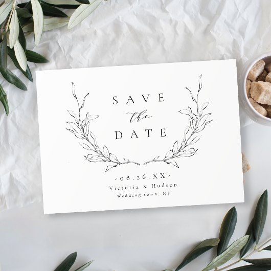 Eenvoudige elegante botanische kam crest monogram save the date