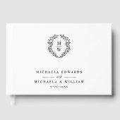 Eenvoudige Elegante Botanische Krans Monogram Huwe Gastenboek (Voorkant)