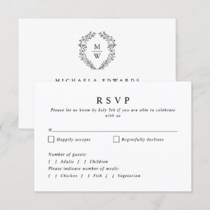 Eenvoudige Elegante Botanische Krans Monogram Huwe RSVP Kaartje