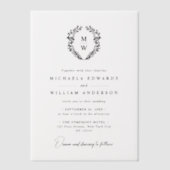 Eenvoudige Elegante Botanische Krans Monogram Huwe Vellum Uitnodigingen (Voorkant)