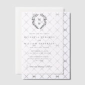 Eenvoudige Elegante Botanische Krans Monogram Huwe Vellum Uitnodigingen (Offset (Uitnodiging))