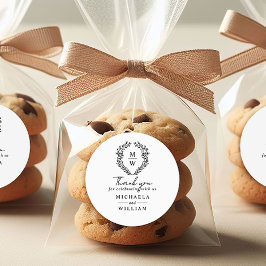 Eenvoudige Elegante Botanische Krans Trouwgunst Ronde Sticker