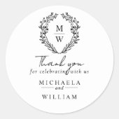 Eenvoudige Elegante Botanische Krans Trouwgunst Ronde Sticker (Voorkant)