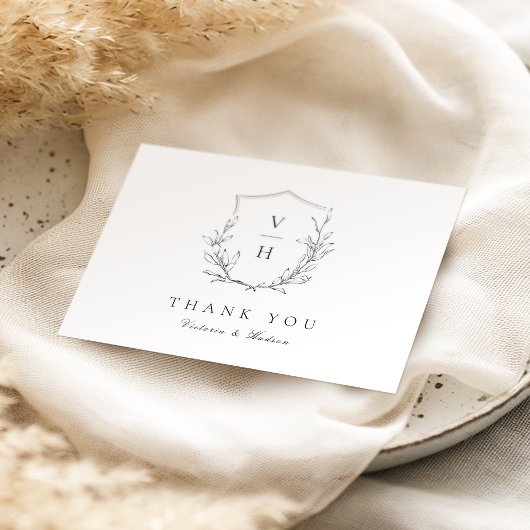 Eenvoudige elegante botanische monogram bruiloft bedankkaart