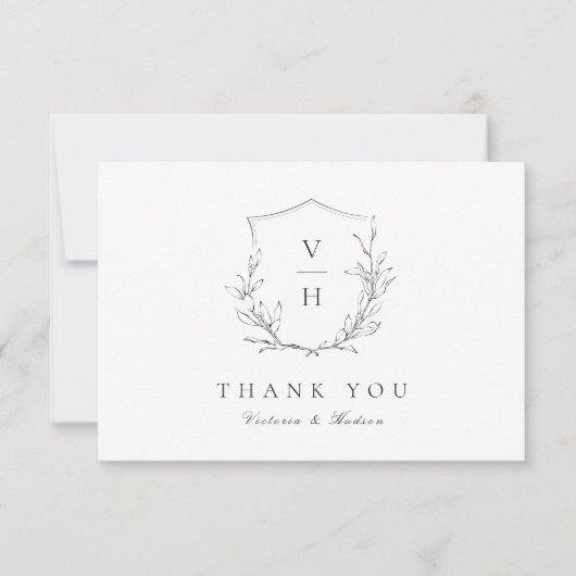 Eenvoudige elegante botanische monogram bruiloft bedankkaart (Voorkant)