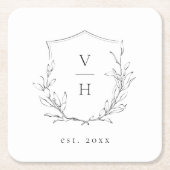 Eenvoudige elegante botanische monogram bruiloft kartonnen onderzetters (Voorkant)