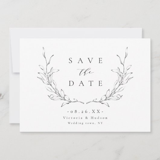 Eenvoudige elegante botanische monogram bruiloft save the date (Voorkant)