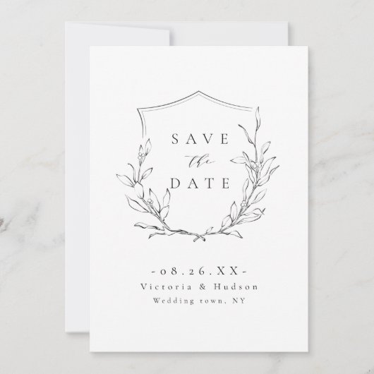 Eenvoudige elegante botanische monogram bruiloft save the date (Voorkant)