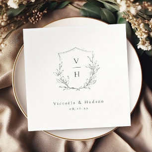 Eenvoudige elegante botanische monogram bruiloft servet