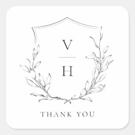 Eenvoudige elegante botanische monogram bruiloft vierkante sticker