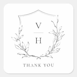 Eenvoudige elegante botanische monogram bruiloft vierkante sticker