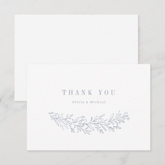 Eenvoudige elegante botanische stoffige blauwe bed bedankkaart (Voorkant / Achterkant)