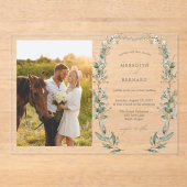 Eenvoudige Elegante Botanische Trouwfoto Horizonta Acryl Uitnodigingen (Voorkant)