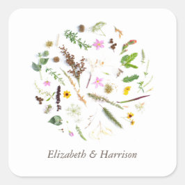 Eenvoudige elegante botanische wilde bloem voor vo vierkante sticker