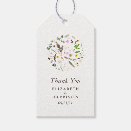 Eenvoudige elegante botanische wilde bloemen bruil cadeaulabel (Voorkant)