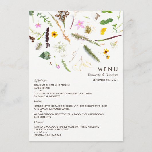 Eenvoudige elegante botanische wilde bloemen bruil menu (Voorkant)