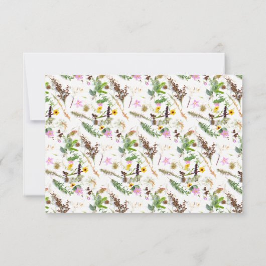 Eenvoudige elegante botanische wilde bloemen bruil RSVP kaartje (Achterkant)