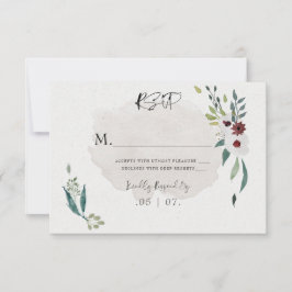 Eenvoudige elegante Bourgogne groen Waterverf RSVP Kaartje