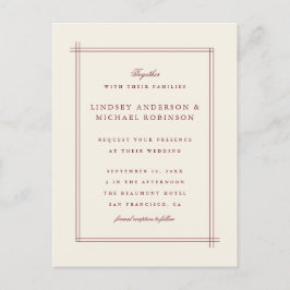 Eenvoudige Elegante Bourgogne & Parels Ivoor bruil Uitnodiging Briefkaart