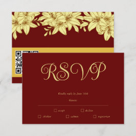 Eenvoudige Elegante Bourgondi & Gouden RSVP Kaart
