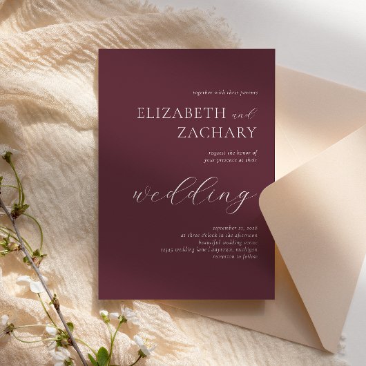 Eenvoudige Elegante Bourgondië Witte Script Bruilo Kaart