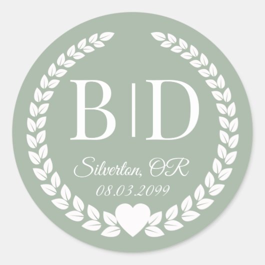 Eenvoudige elegante bruid en bruidegom monogram ronde sticker (Voorkant)