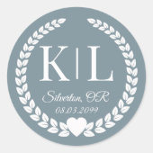 Eenvoudige elegante bruid en bruidegom monogram ronde sticker (Voorkant)