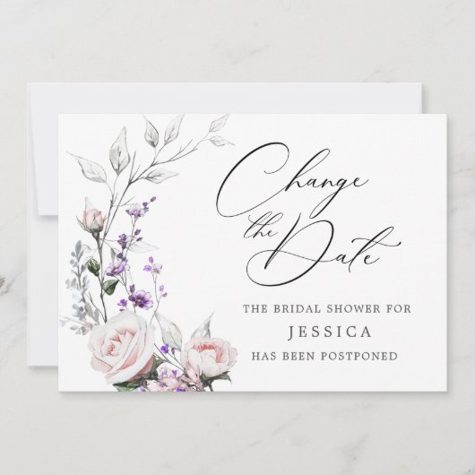 Eenvoudige Elegante Bruidsfeest Datumswijziging Kaart (Voorkant)