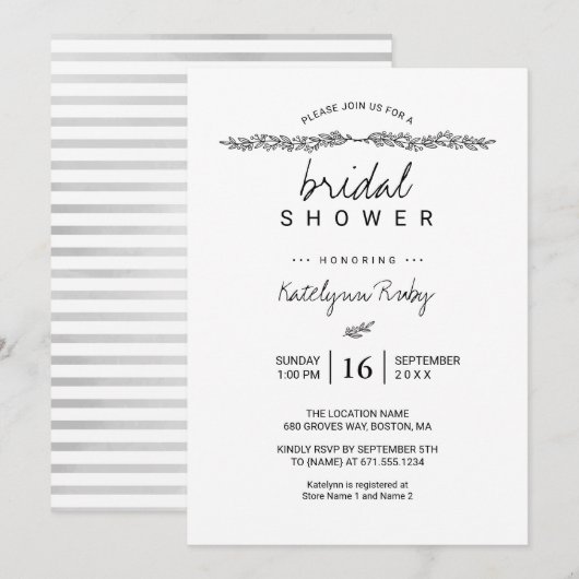 Eenvoudige Elegante Bruidsfeest Uitnodiging (Voorkant / Achterkant)