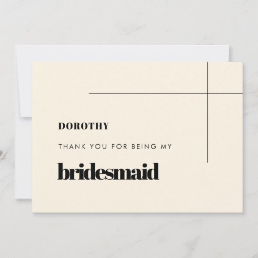 Eenvoudige elegante bruidsmeisje dank u tekst kaar kaart (Voorkant)