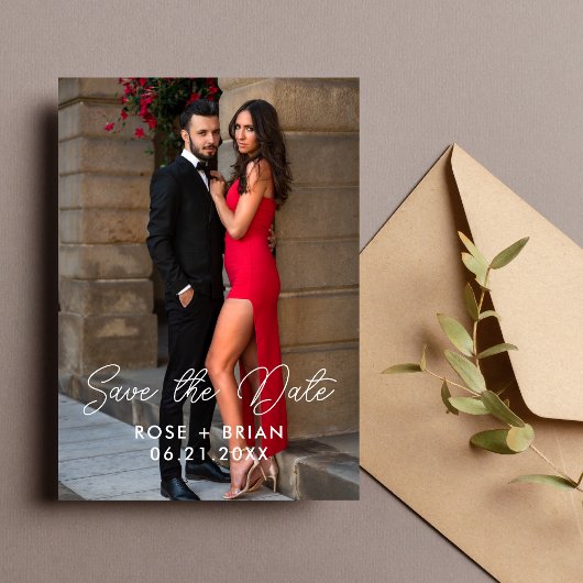 Eenvoudige Elegante Bruiloft Bewaar de Datum Fotok Feestdagenkaart
