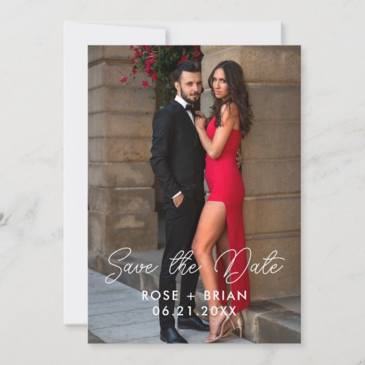 Eenvoudige Elegante Bruiloft Bewaar de Datum Fotok Feestdagenkaart (Voorkant)