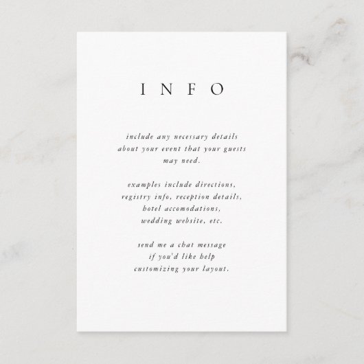 Eenvoudige Elegante Bruiloft Blauw Terug Informatiekaartje (Voorkant)