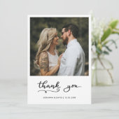 Eenvoudige elegante bruiloft Dank u paar foto Bedankkaart (Staand voorkant)
