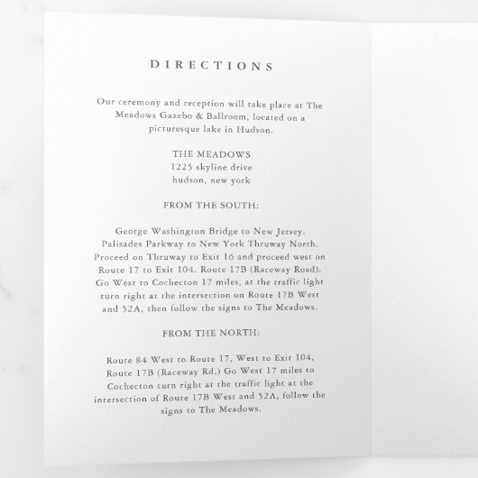 Eenvoudige elegante bruiloft details behuizing drieluik uitnodiging (Binnenzijde eerst)