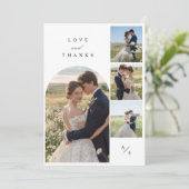 Eenvoudige elegante bruiloft fotocollage bedankkaart (Staand voorkant)
