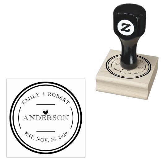 Eenvoudige elegante bruiloft gepersonaliseerd rubberstempel (Gestempeld)