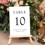 Eenvoudige elegante bruiloft receptie kaart<br><div class="desc">Eenvoudige huwelijksreceptie tafel nummerbord met "Tafel" en het tabelnummer in elegante serif typografie,  en uw namen en uw ontvangstdatum in moderne typografie. Creëer Elk tabelnummer afzonderlijk en voeg één voor één toe aan uw winkelwagentje en bekijk het daarna als alle nummers in uw winkelwagentje staan.</div>