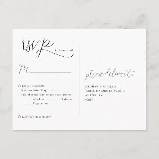 Eenvoudige Elegante Bruiloft RSVP Briefkaart (Achterkant)
