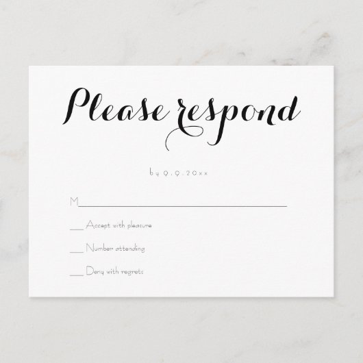 Eenvoudige elegante bruiloft RSVP briefkaarten (Voorkant)