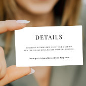 Eenvoudige elegante bruiloft website details informatiekaartje