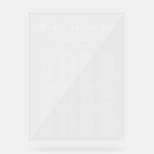 Eenvoudige elegante bruiloft zitkaart duidelijk te acryl bord (Voorkant)