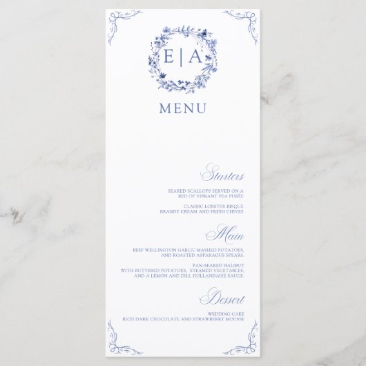 Eenvoudige Elegante Calligrafie Bloemenkrans Menu (Voorkant)