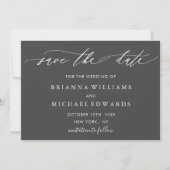Eenvoudige Elegante Calligrafie Grijze Bruiloft Save The Date (Voorkant)