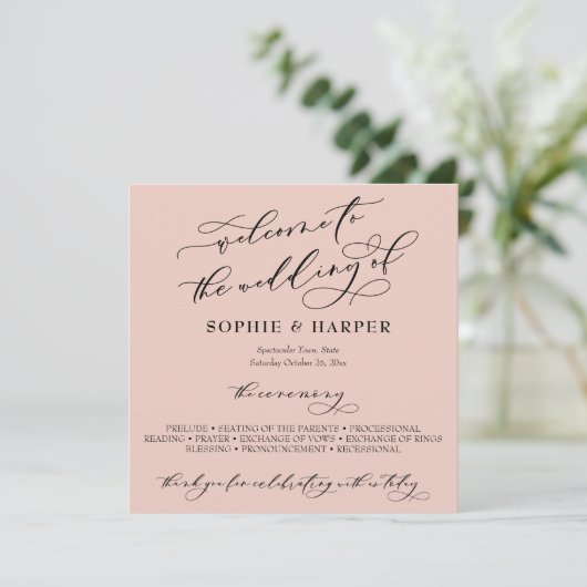 Eenvoudige Elegante Calligrafie Typografie Roze Ro Programmakaart (Staand voorkant)