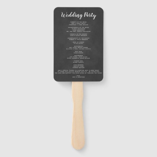 Eenvoudige elegante Chalkboard bruiloft programma  Handwaaier (Achterkant)