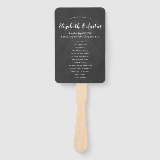 Eenvoudige elegante Chalkboard bruiloft programma  Handwaaier (Voorkant)