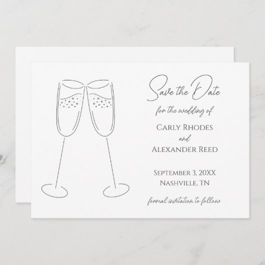 Eenvoudige elegante champagne Bewaar de datum uitn Save The Date (Voorkant / Achterkant)