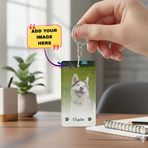 Eenvoudige Elegante Chic Dubbele Huisdier Foto Sle Sleutelhanger
