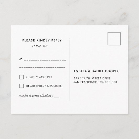 Eenvoudige elegante chic RSVP Briefkaart (Achterkant)